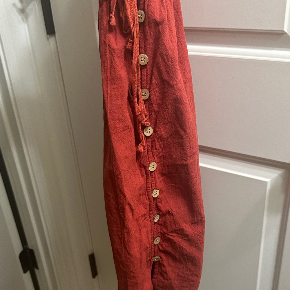 Heyson Rust Ruffled Strap Mini Dress with Button detail & Tie Side - Picture 4 of 6